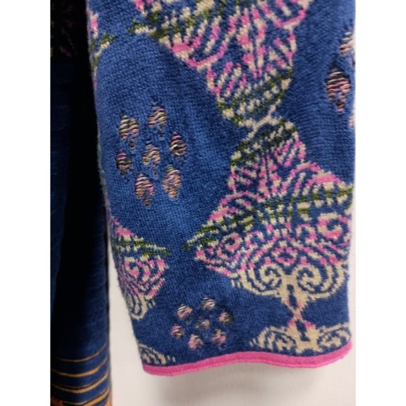 Peck:&Peck Womens BOHO Cardigan Medium Blue Orange Paisley Open Colorful - Picture 7 of 9